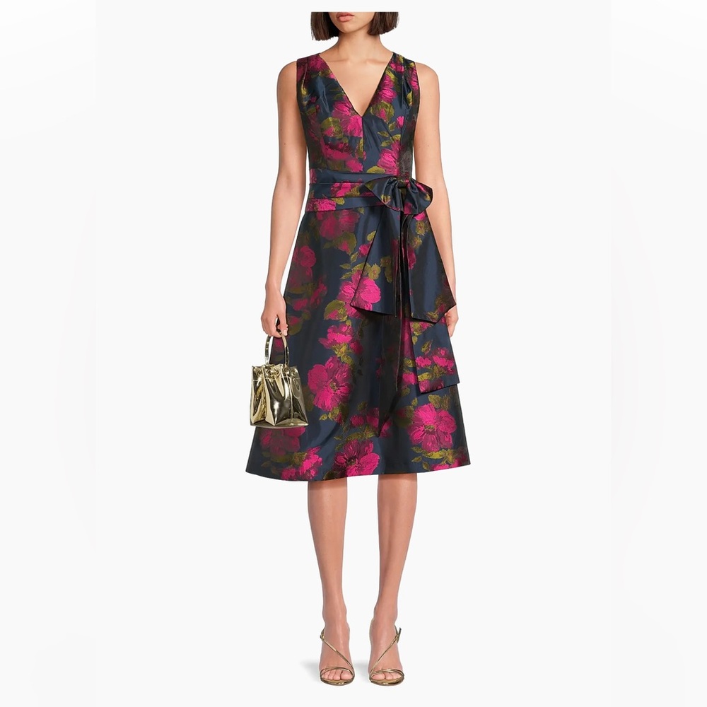New Kay Unger Elisa Pleated Floral Cocktail Dress